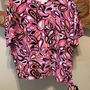 Michael Michael Kors Womens Top Sz Med Pink Pucci-like Short Sleeve Blouse Retro